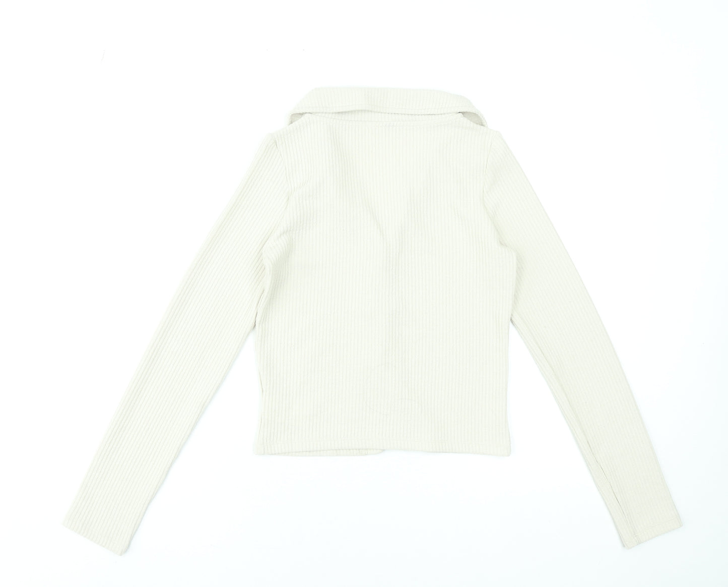 H&M Divided Women's Beige Ribbed Button-Up Collared Top Size S