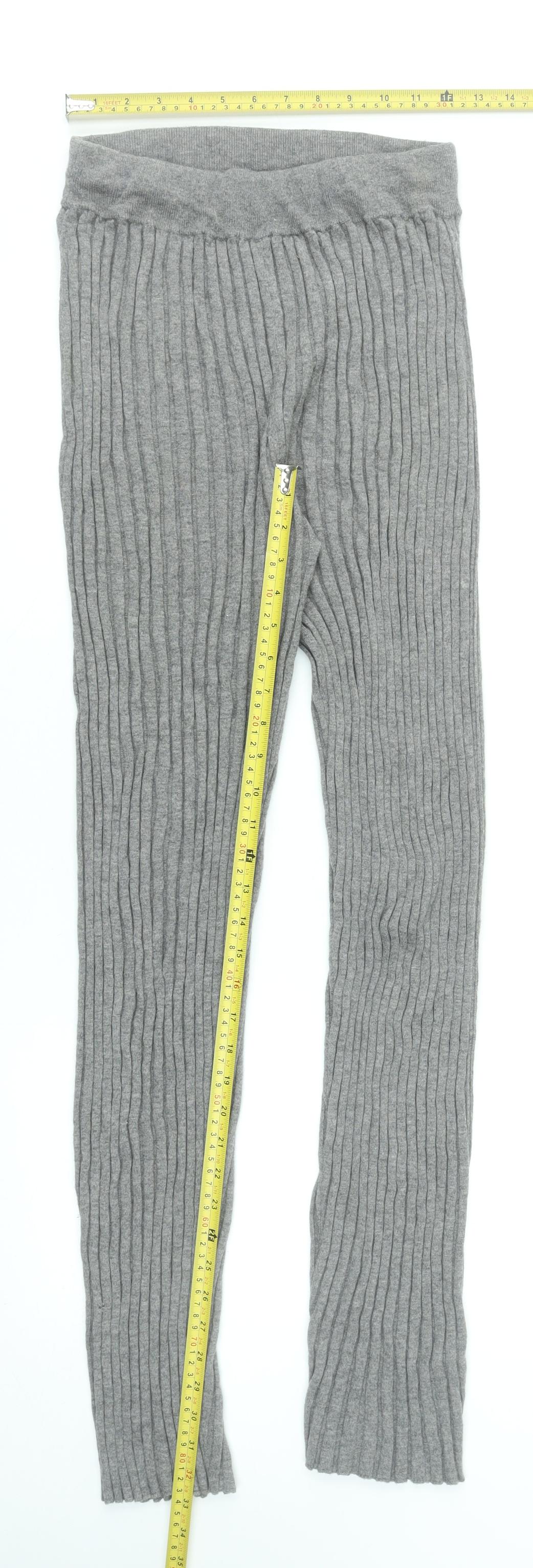 L.F. Markey Womens Grey Wool Cotton Ribbed Knit Slim Leg Leggings Size 12