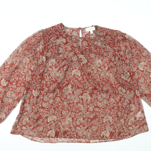 Sonder Studio Womens Red Floral Long Sleeve Tunic Blouse UK12