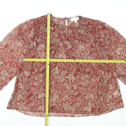 Sonder Studio Womens Red Floral Long Sleeve Tunic Blouse UK12