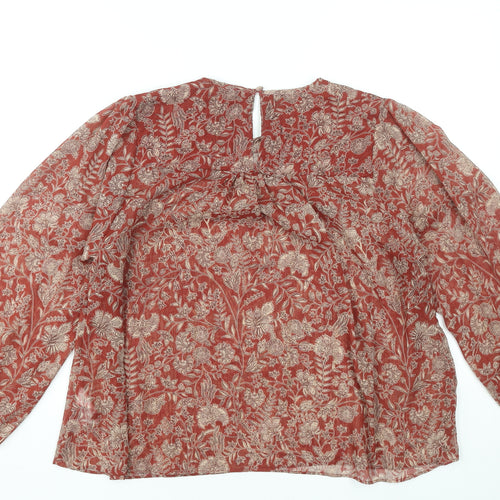 Sonder Studio Womens Red Floral Long Sleeve Tunic Blouse UK12