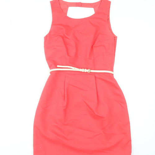 Oasis Women’s Red Sleeveless Sheath Dress Size 10 Belted Knee Length