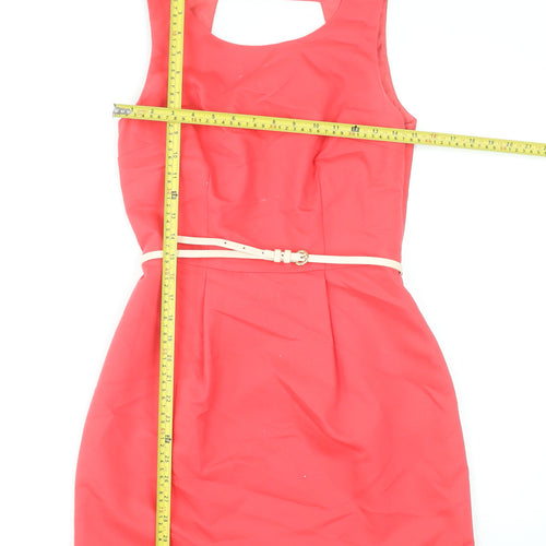 Oasis Women’s Red Sleeveless Sheath Dress Size 10 Belted Knee Length