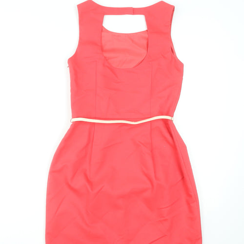 Oasis Women’s Red Sleeveless Sheath Dress Size 10 Belted Knee Length