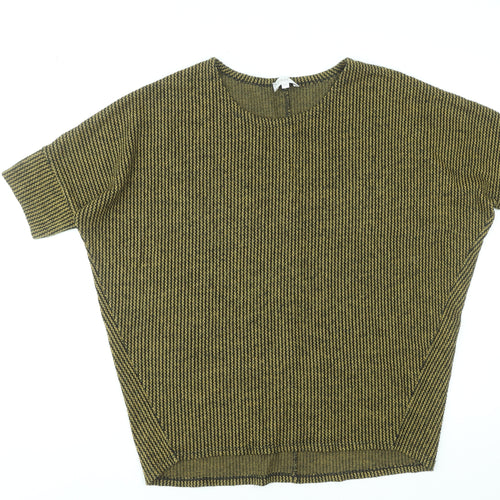 Apricot Womens Green Striped Knit Relaxed Short Sleeve Top M