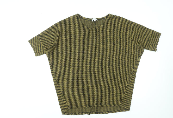 Apricot Womens Green Striped Knit Relaxed Short Sleeve Top M