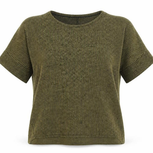 Apricot Womens Green Striped Knit Relaxed Short Sleeve Top M