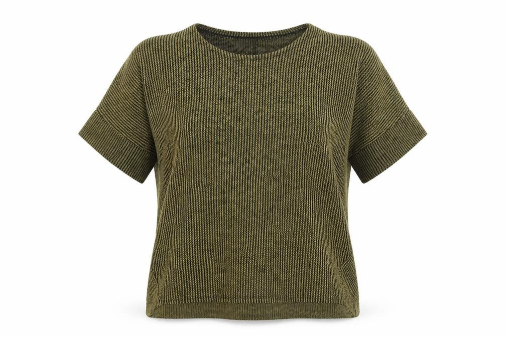 Apricot Womens Green Striped Knit Relaxed Short Sleeve Top M