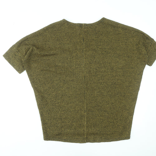 Apricot Womens Green Striped Knit Relaxed Short Sleeve Top M