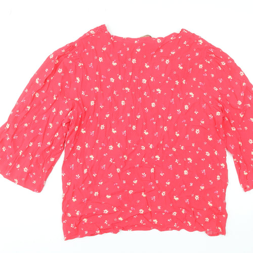 Monsoon Women Red Floral Crochet Tunic Blouse L 3/4 Sleeve Viscose