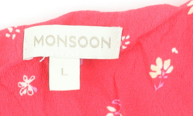 Monsoon Women Red Floral Crochet Tunic Blouse L 3/4 Sleeve Viscose