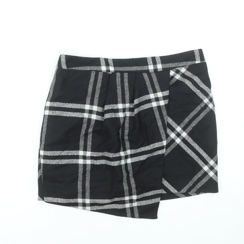 Next Womens Black Check Mini Wool Blend Skirt UK 10
