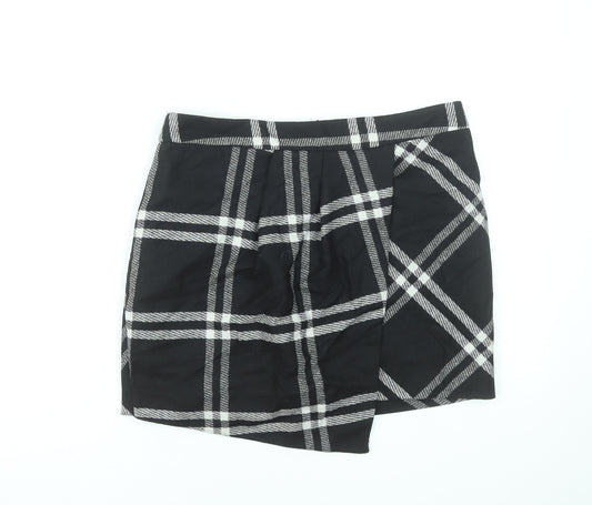 Next Womens Black Check Mini Wool Blend Skirt UK 10