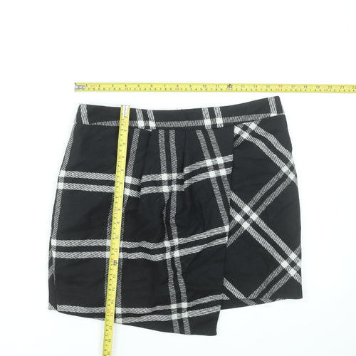 Next Womens Black Check Mini Wool Blend Skirt UK 10
