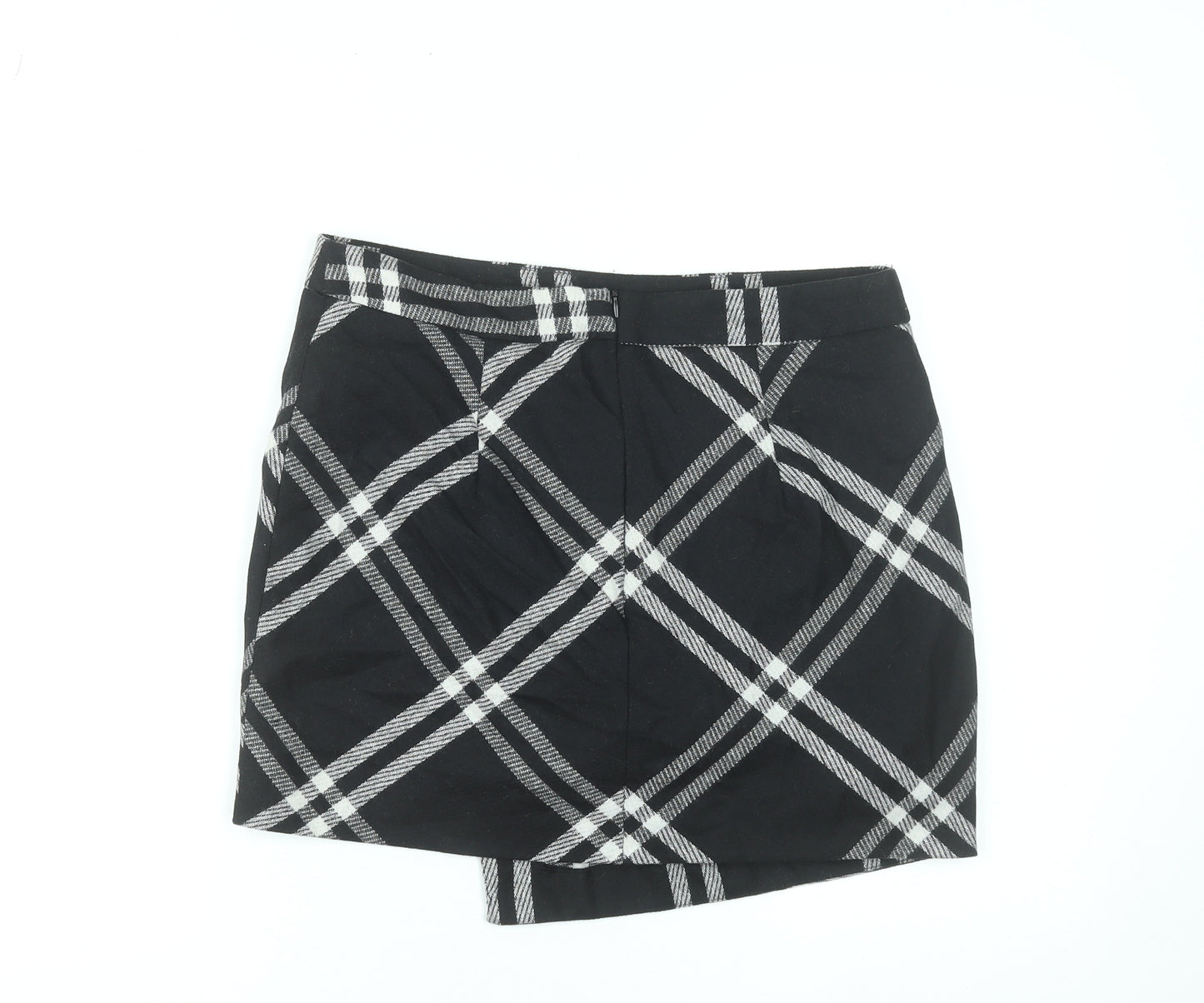 Next Womens Black Check Mini Wool Blend Skirt UK 10