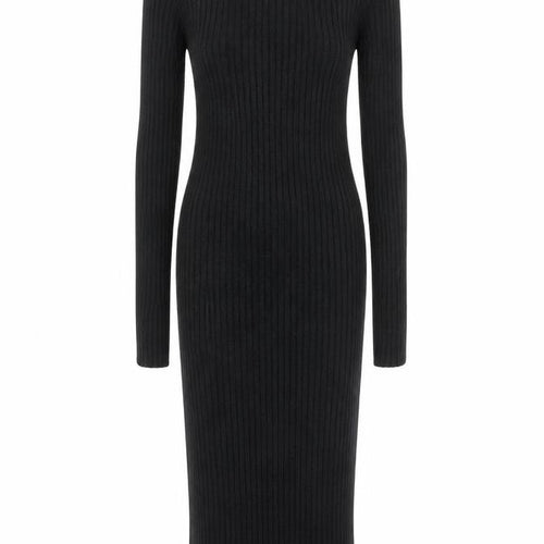 H&M Women Black XS Ribbed Knit Bodycon Midi Dress Long Sleeve L.O.G.G.