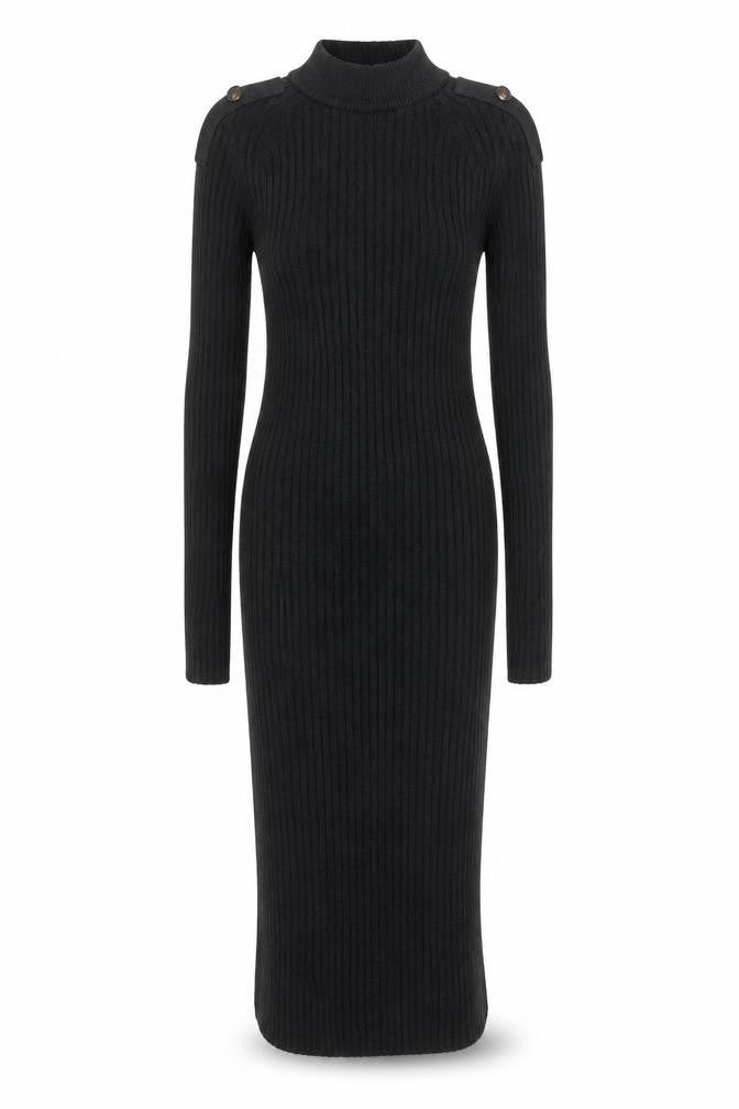 H&M Women Black XS Ribbed Knit Bodycon Midi Dress Long Sleeve L.O.G.G.