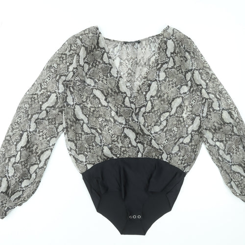 Zara Women Snake Print Bodysuit Blouse Black Beige M