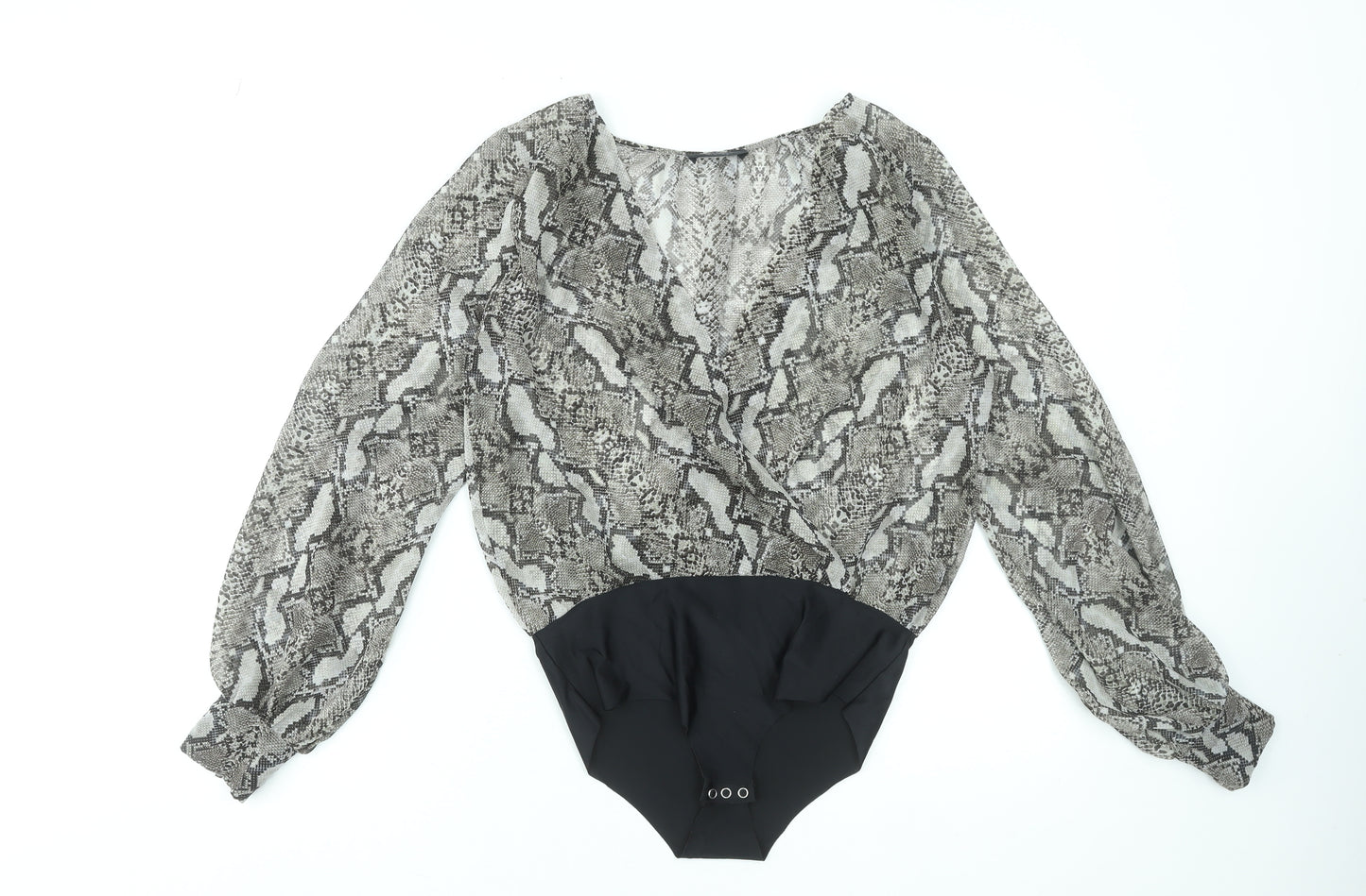 Zara Women Snake Print Bodysuit Blouse Black Beige M