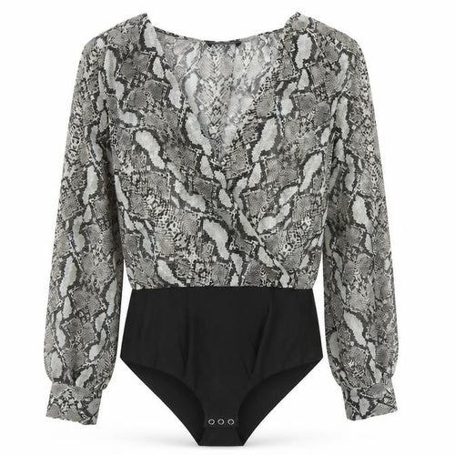 Zara Women Snake Print Bodysuit Blouse Black Beige M