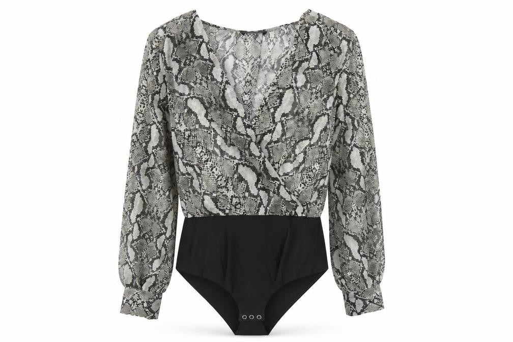 Zara Women Snake Print Bodysuit Blouse Black Beige M