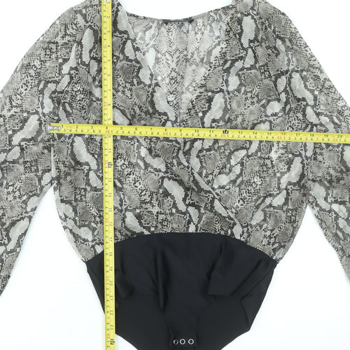 Zara Women Snake Print Bodysuit Blouse Black Beige M