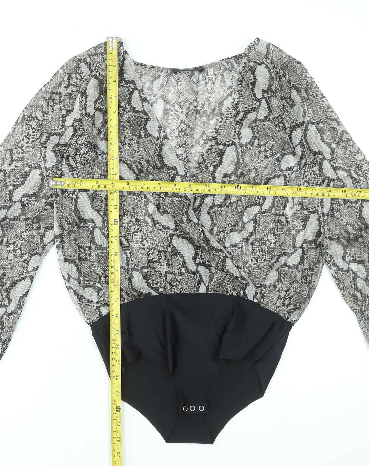 Zara Women Snake Print Bodysuit Blouse Black Beige M