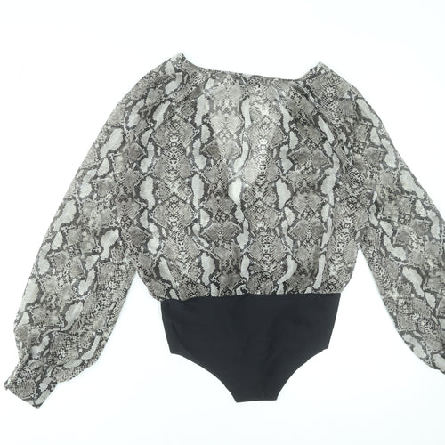 Zara Women Snake Print Bodysuit Blouse Black Beige M