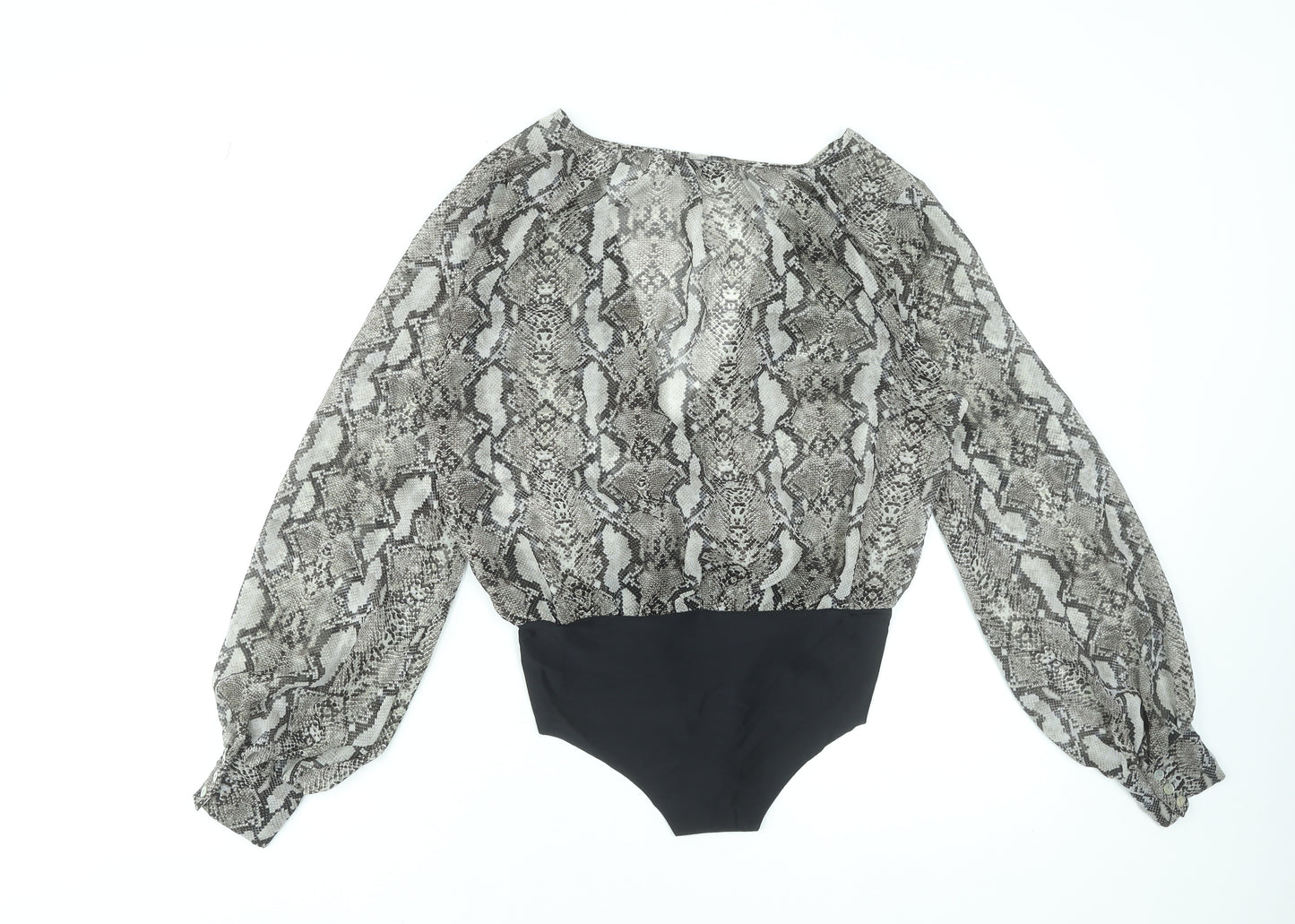 Zara Women Snake Print Bodysuit Blouse Black Beige M