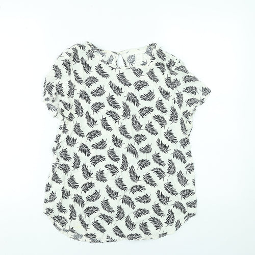 H&M Women’s White Floral Viscose Blouse Size 10 Short Sleeve