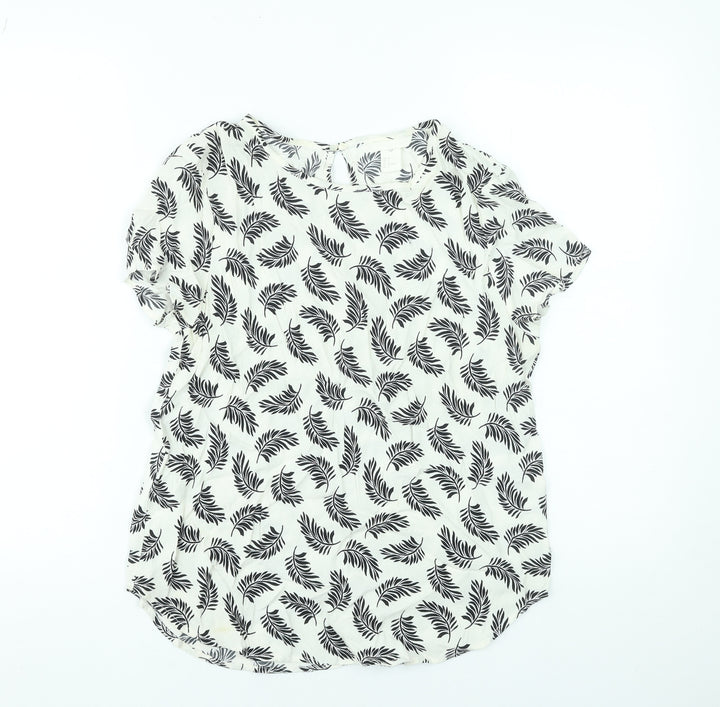 H&M Women’s White Floral Viscose Blouse Size 10 Short Sleeve