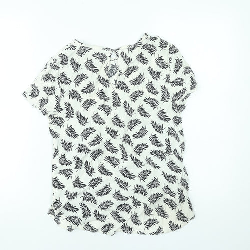 H&M Women’s White Floral Viscose Blouse Size 10 Short Sleeve