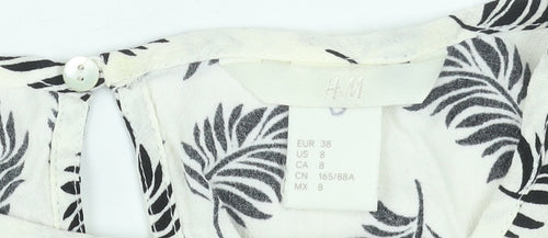 H&M Women’s White Floral Viscose Blouse Size 10 Short Sleeve