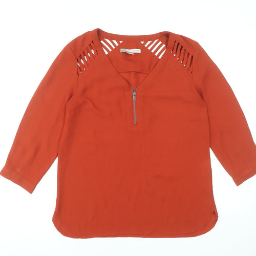 Forever 21 Women's Orange 3/4 Sleeve Zip V-Neck Tunic Blouse Size S