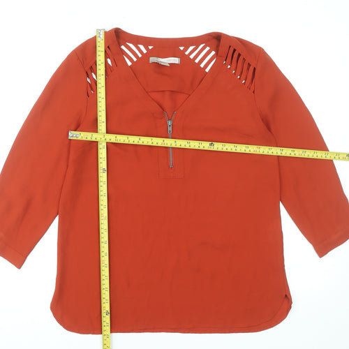 Forever 21 Women's Orange 3/4 Sleeve Zip V-Neck Tunic Blouse Size S