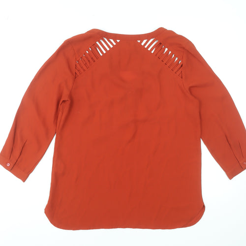 Forever 21 Women's Orange 3/4 Sleeve Zip V-Neck Tunic Blouse Size S