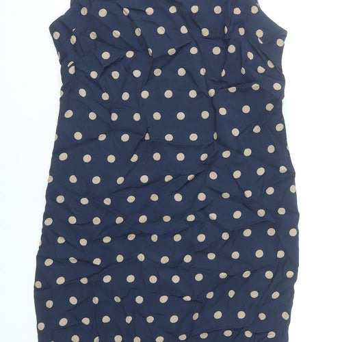 k&d London Women Blue Polka Dot Sleeveless Sheath Dress UK 12