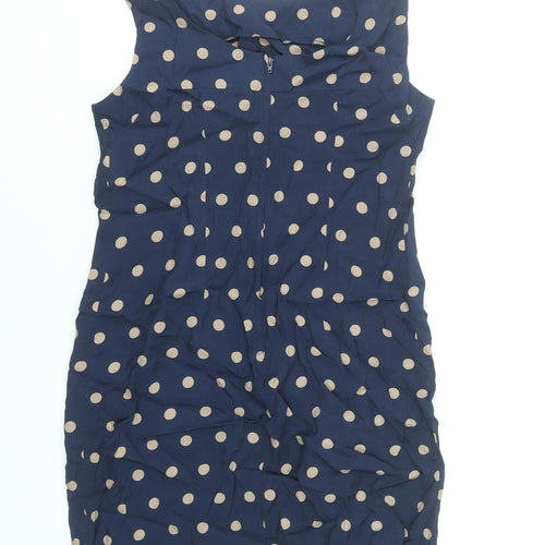 k&d London Women Blue Polka Dot Sleeveless Sheath Dress UK 12