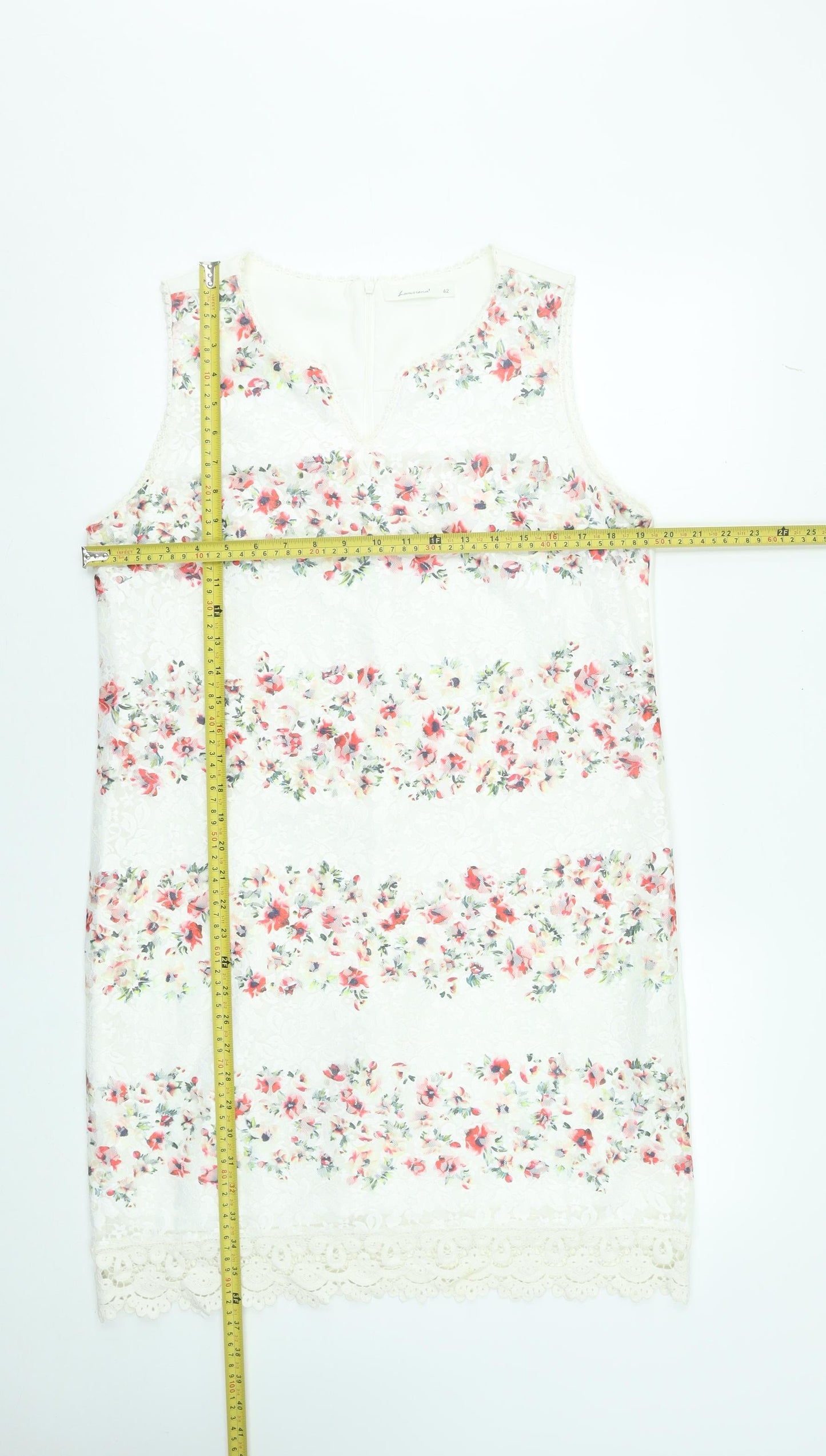 Lamorena Women’s Ivory Floral Lace Shift Dress Size 14