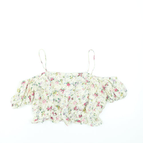 Topshop Women’s Multicoloured Floral Cotton Off Shoulder Crop Blouse Size 8