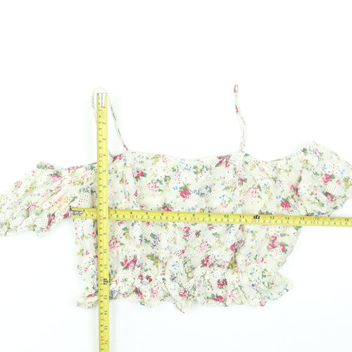 Topshop Women’s Multicoloured Floral Cotton Off Shoulder Crop Blouse Size 8