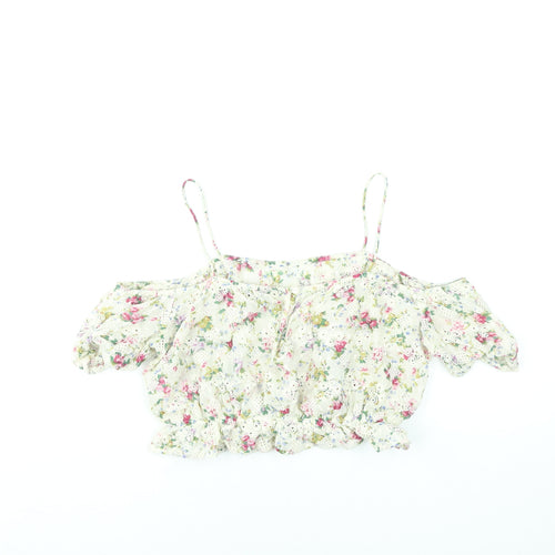 Topshop Women’s Multicoloured Floral Cotton Off Shoulder Crop Blouse Size 8