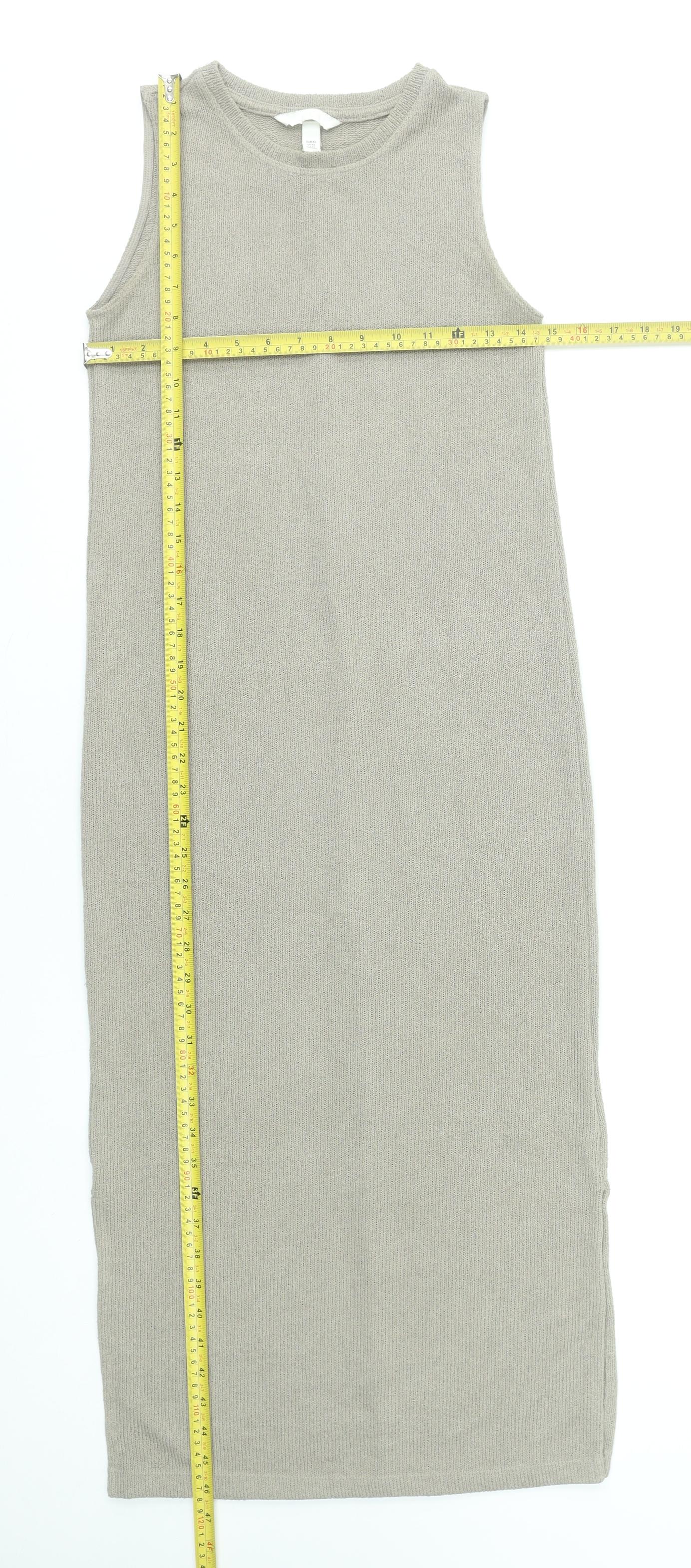 H&M Women’s Beige Sleeveless Knit Bodycon Midi Dress XS
