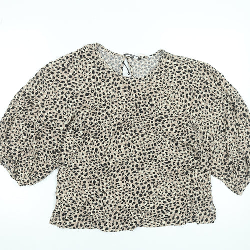 John Lewis Women’s Beige Animal Print Puff Sleeve Viscose Blouse Size 12