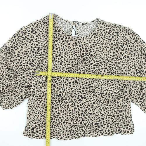 John Lewis Women’s Beige Animal Print Puff Sleeve Viscose Blouse Size 12