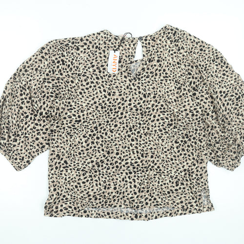 John Lewis Women’s Beige Animal Print Puff Sleeve Viscose Blouse Size 12