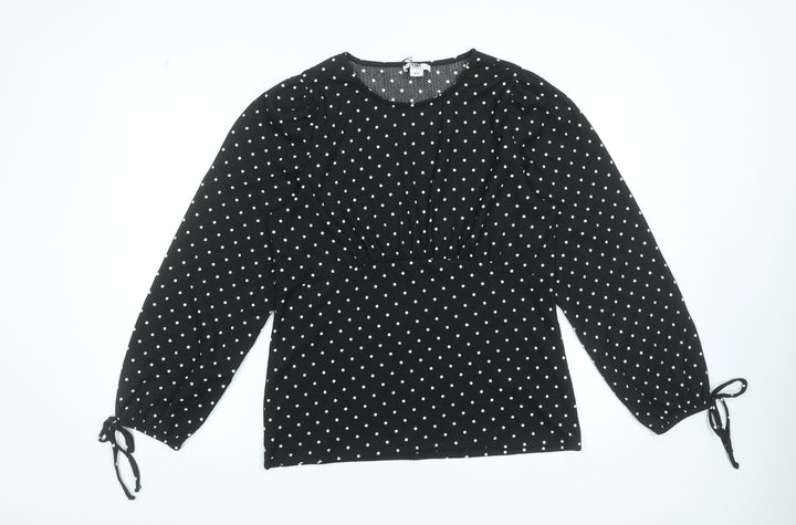 Dorothy Perkins Womens Black Polka Dot Long Sleeve Blouse Size L