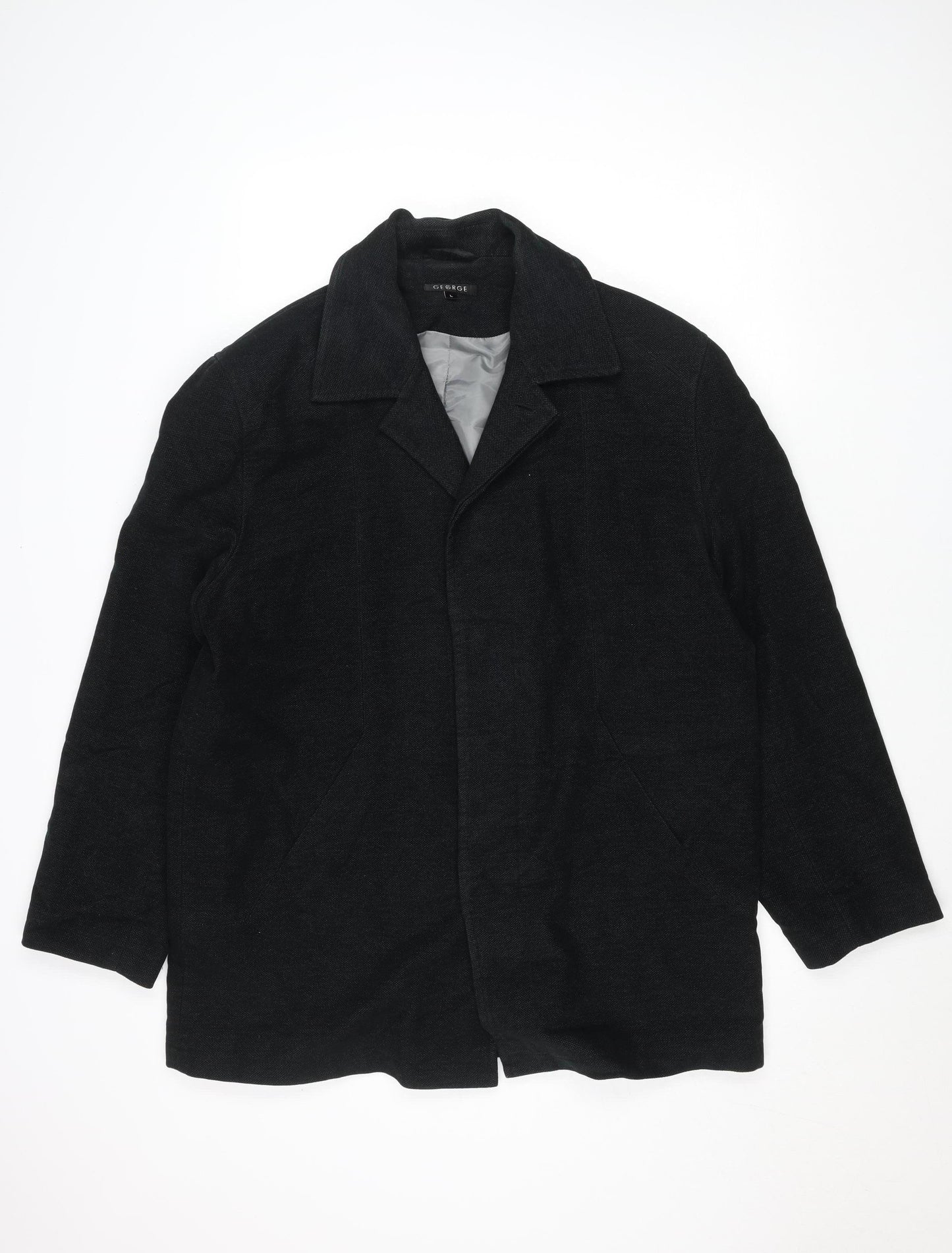 George Men's Grey L Cotton Blend Mid-Length Overcoat Size L