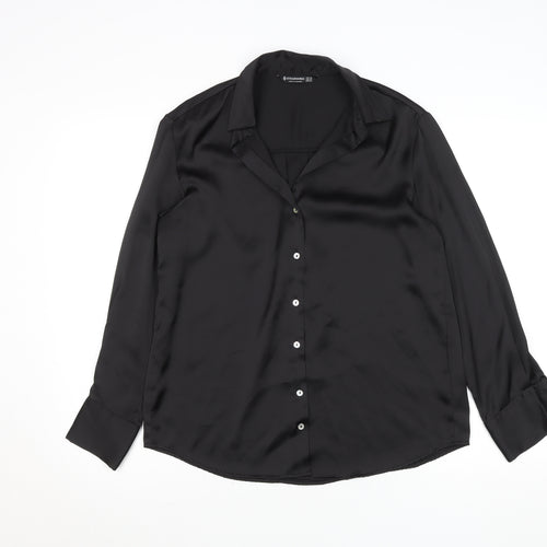 Stradivarius Women's Black XS Satin Button-Up Shirt