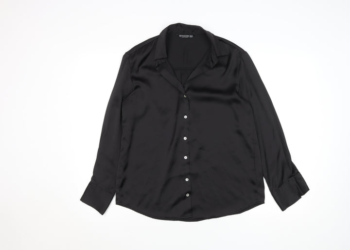 Stradivarius Women's Black XS Satin Button-Up Shirt